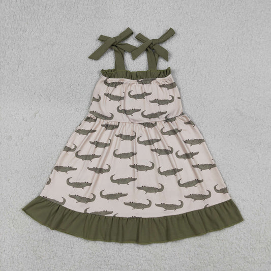 GSD1212 Kids Baby Girls Strap Crocodile Ruffle Knee Length Dresses