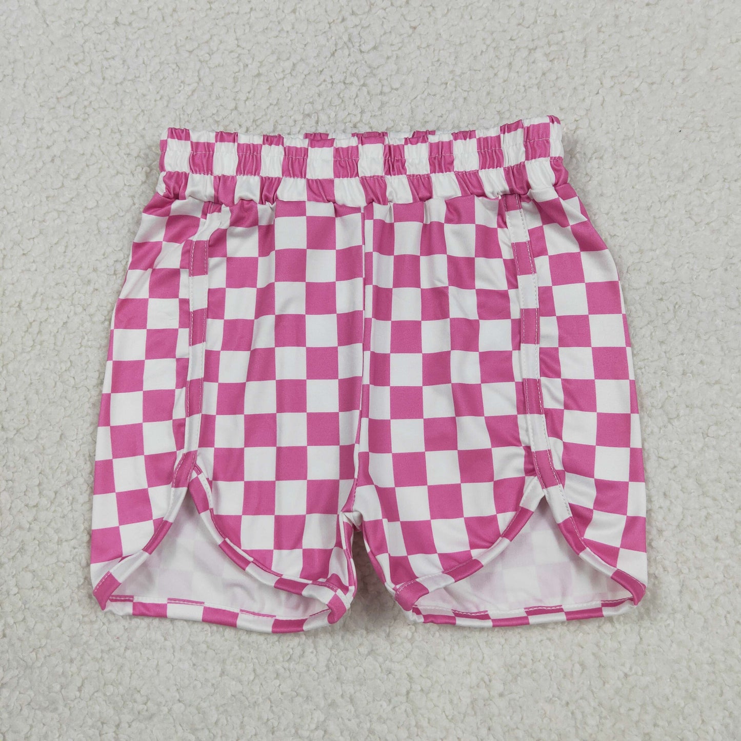 SS0431 Kids Baby Girls White Pink Checkered Shorts Bottoms