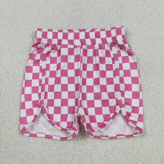 SS0431 Kids Baby Girls White Pink Checkered Shorts Bottoms