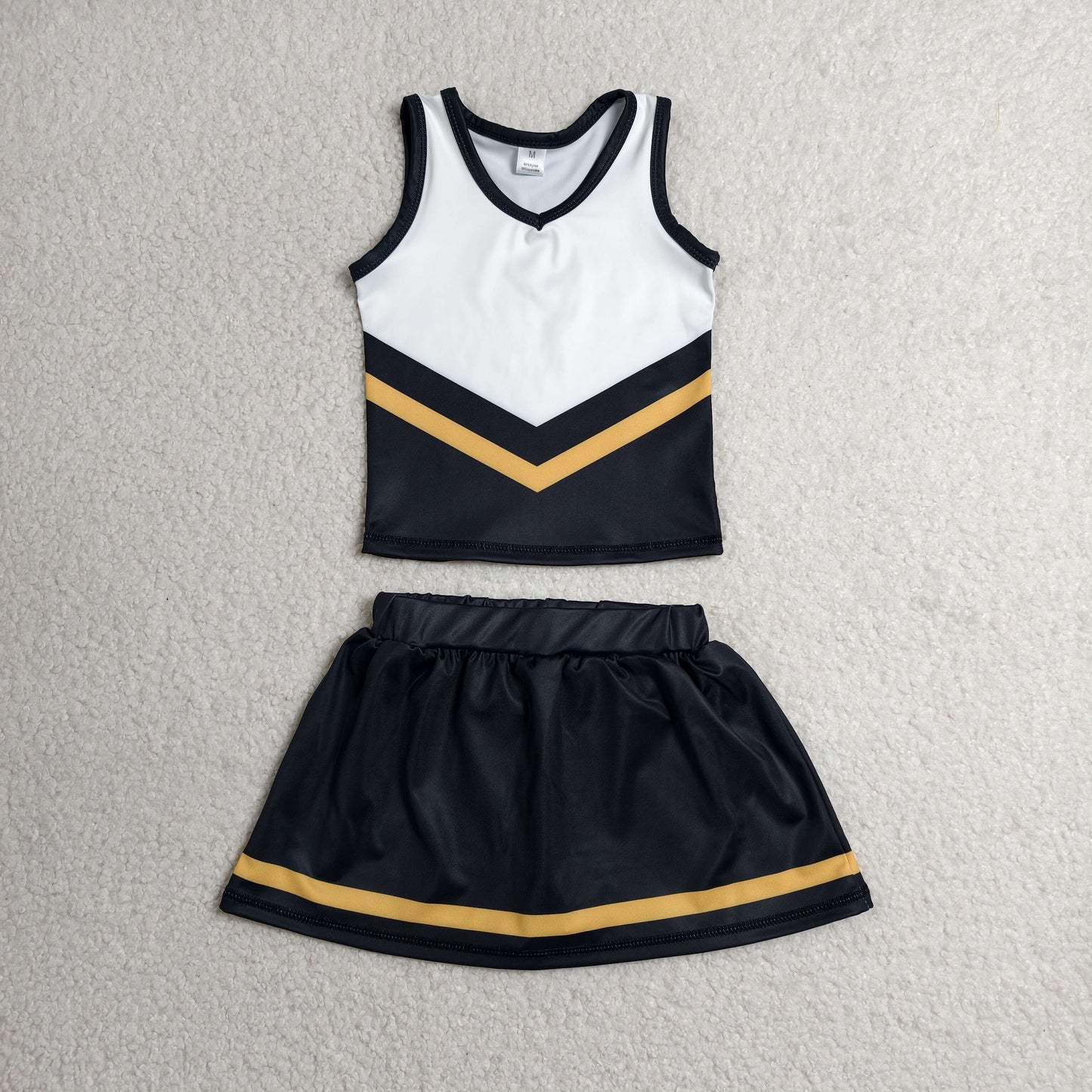 GSD4201 Kids Baby Girls Black Gold Stripe Vest Top Skirt Shorts Team Yoga Active Clothes Sets