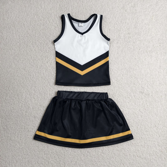 GSD4201 Kids Baby Girls Black Gold Stripe Vest Top Skirt Shorts Team Yoga Active Clothes Sets