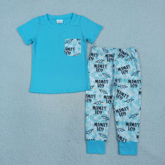 BSPO0587 Kids Mamas Boys Short Sleeve Pocket Top Hearts Leggings Clothes Sets