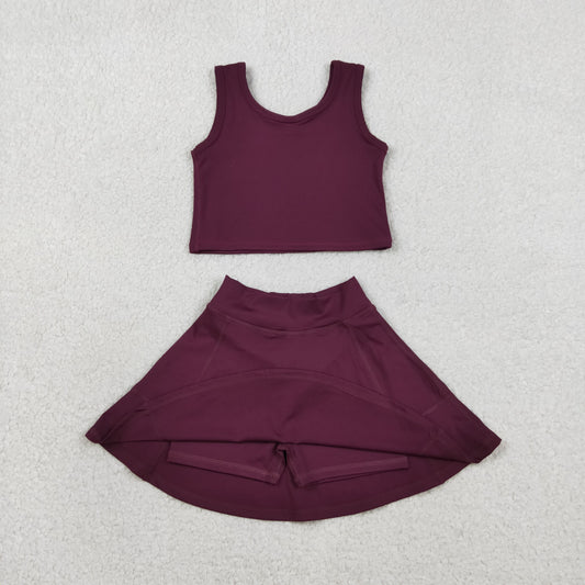 GSD1981 Kids Baby Girl Sleeveless Wine Vests Top Skirt Shorts Yoga Active Clothes Sets