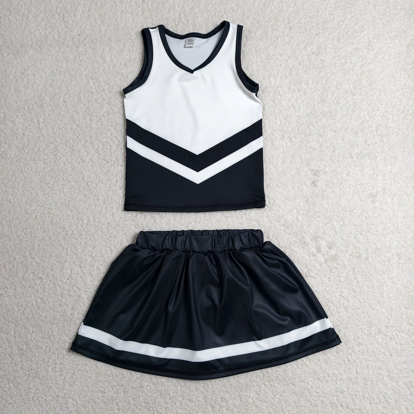 GSD4194 Kids Baby Girls Black Stripe Vest Top Skirt Shorts Team Yoga Active Clothes Sets