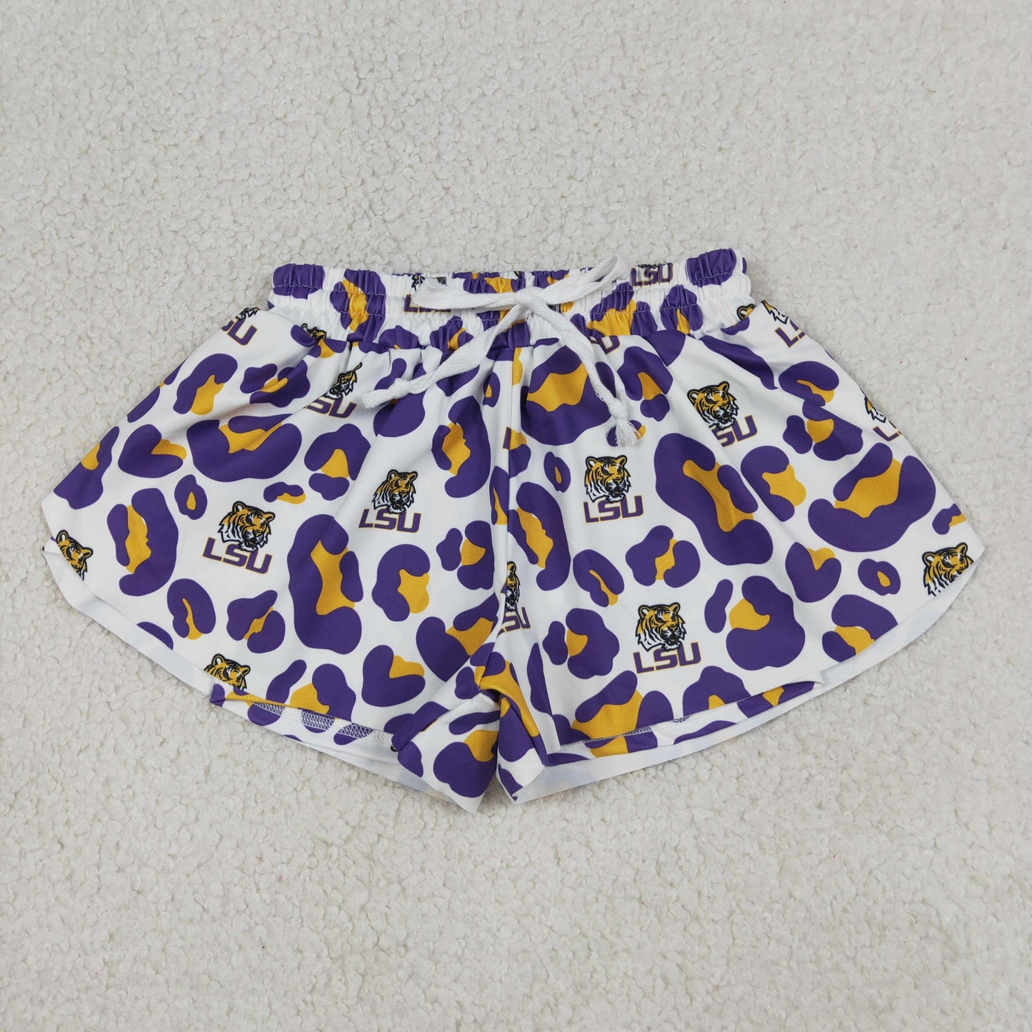 SS0821 Kids Baby Girls Purple Leopard LSU Tigers Yoga Active Team Butterfly Shorts Bottom