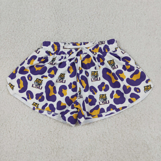 SS0821 Kids Baby Girls Purple Leopard LSU Tigers Yoga Active Team Butterfly Shorts Bottom