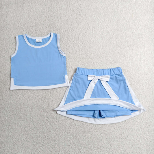 GSD3828 Kids Baby Girls Light Blue Sleeveless Vest Top Skirt Shorts Clothes Sets