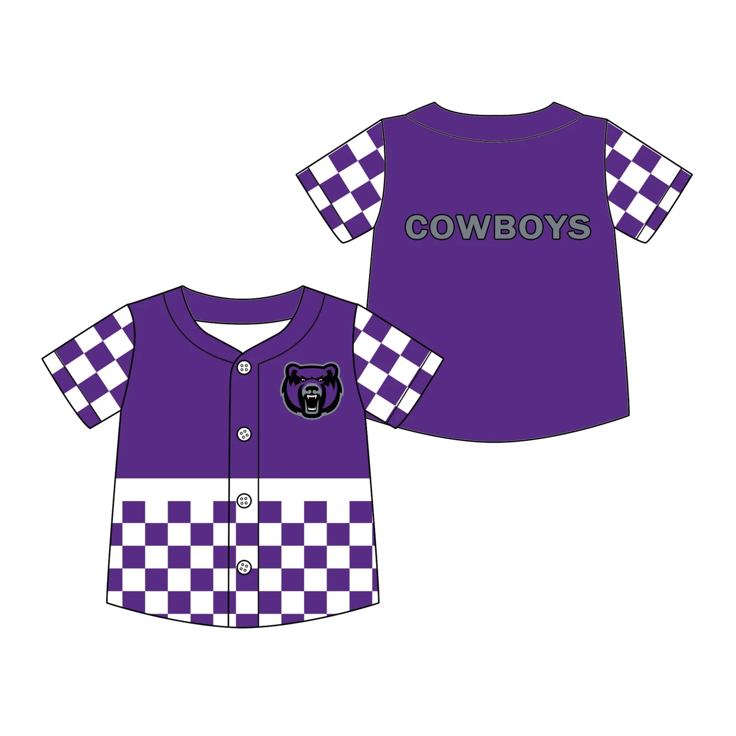 Custom Order Baby Boys Purple Checked Bears Cowboys Team Button T-shirts Top