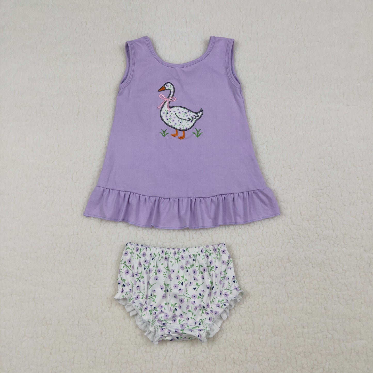 GBO0502 Newborn Embroidery Floral Goose Baby Girl Back Bows Tunic Bummies Clothes Sets