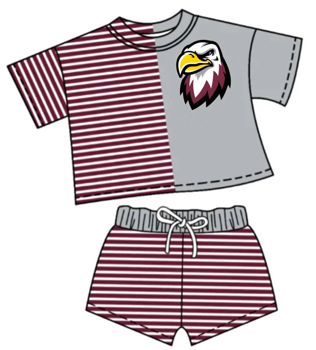 Custom Order Baby Boys Short Sleeve Eagle Top Stripe Shorts Team Clothes Sets