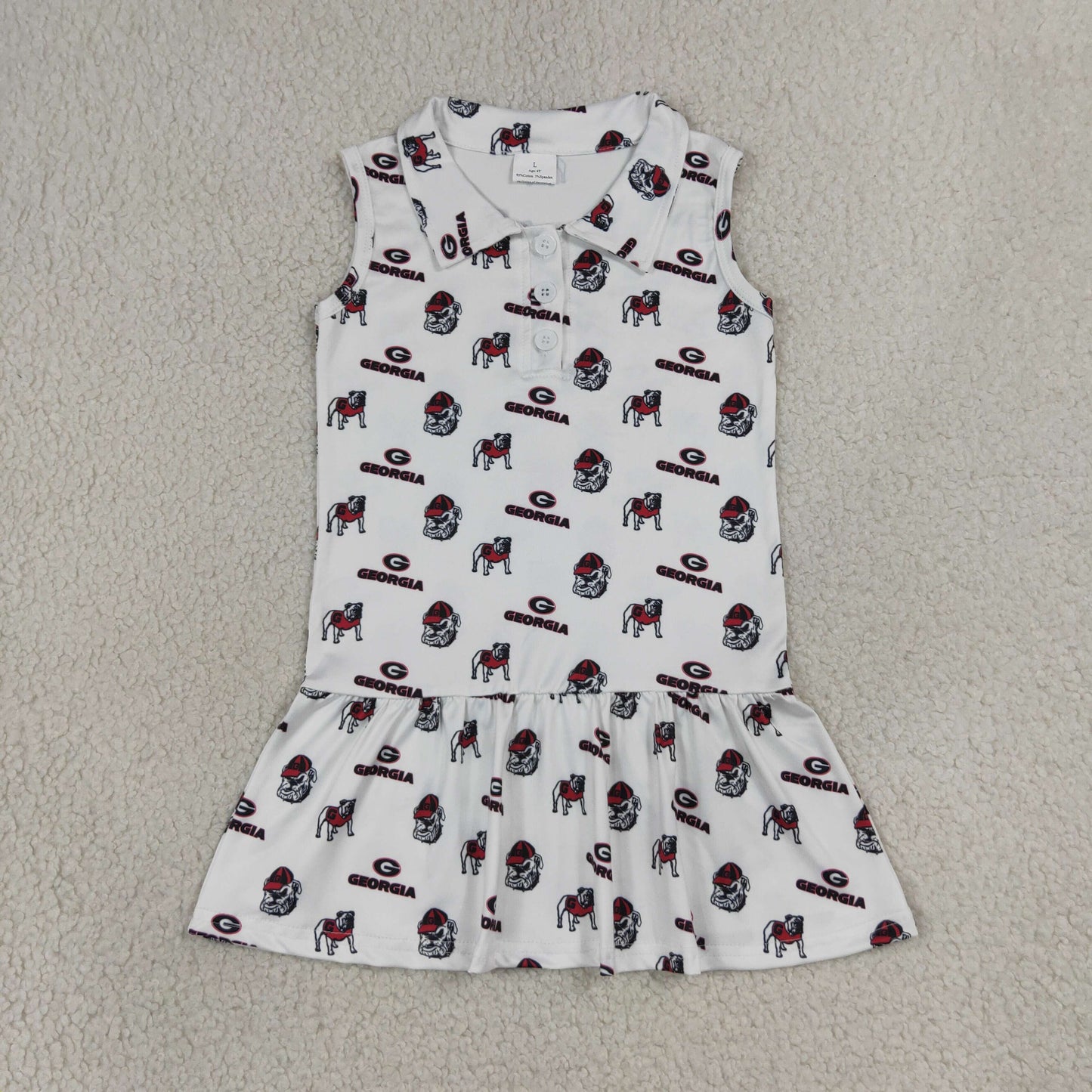 GSD3865 Kids Baby Girls Sleeveless Georgia Team Button Knee Length Dresses