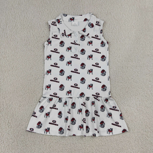 GSD3865 Kids Baby Girls Sleeveless Georgia Team Button Knee Length Dresses