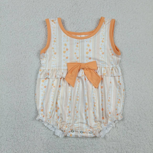 SR4122 Newborn Baby Girls Sleeveless Colorful Flowers Stripe Ruffle Rompers