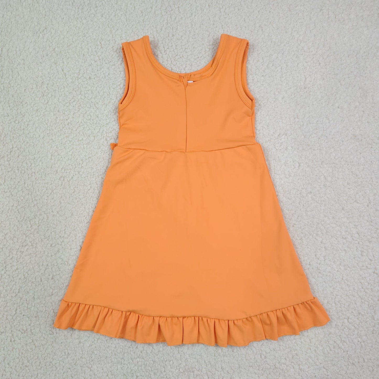 GSD3767 Kids Clothing Baby Girls Orange Sleeveless Yoga Active Shorts Ruffle Knee Length Dresses