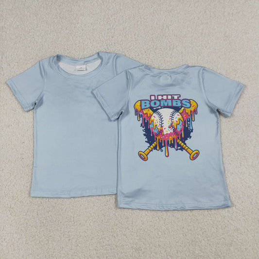 BT1251 Kids Baby Boys Short Sleeves Back Baseballs Bombs Team T-shirts Top