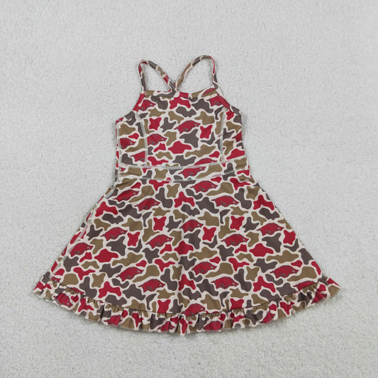 GSD3587 Kids Baby Girls Strap Camo Arkansas Team Yoga Active Shorts Ruffle Knee Length Dresses