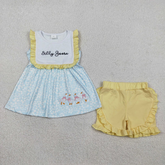 GSSO2796 Baby Girls Silly Gooses Floral Tunic Ruffle Shorts Clothes Sets