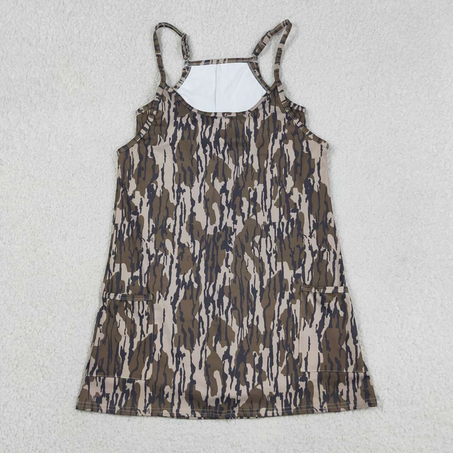 GSD2744 Adult Women Strap Southern Wood Camo Yoga Active Pockets Shorts Dresses