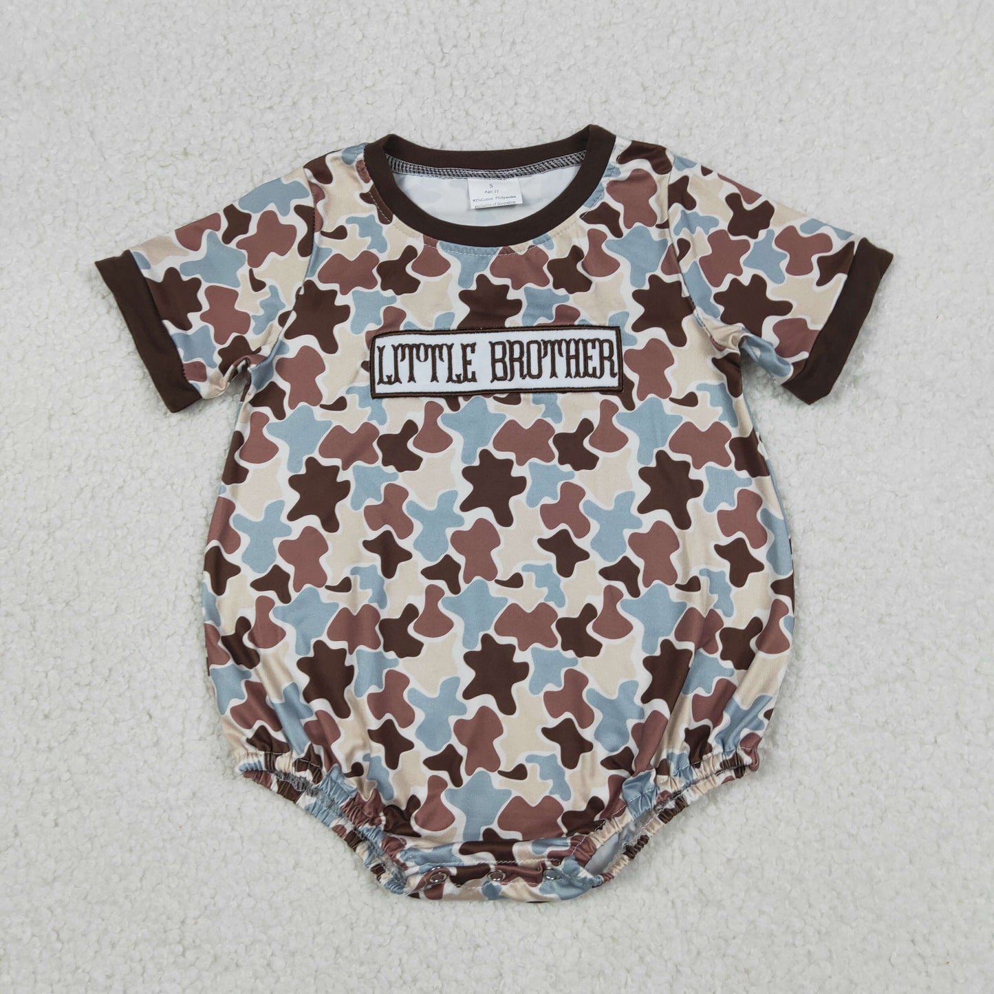 SR3986 Newborn Embroidery Little Brother Baby Boys Short Sleeve Southern Camo Rompers