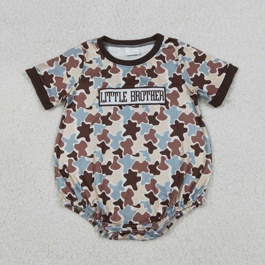 SR3986 Newborn Embroidery Little Brother Baby Boys Short Sleeve Southern Camo Rompers
