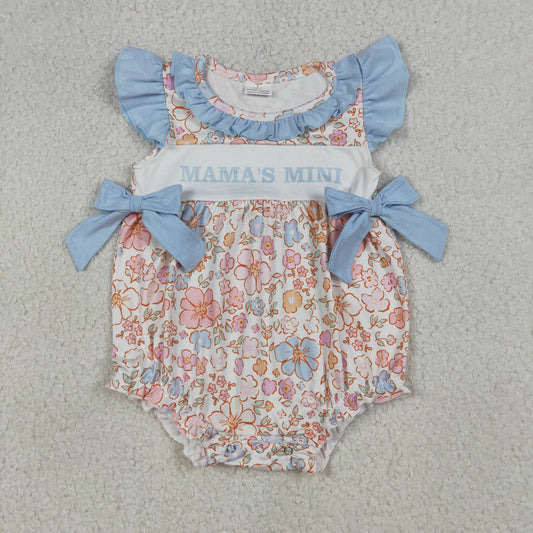 SR3973 Newborn Baby Girls Flutter Sleeve Mama's Mini Colorful Flowers Ruffle Rompers
