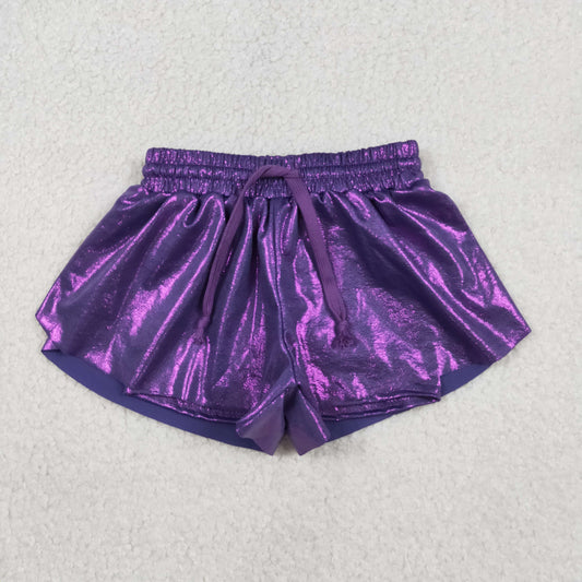 RTS NO MOQ(In Stock) Solid Color Purple Leather Shorts