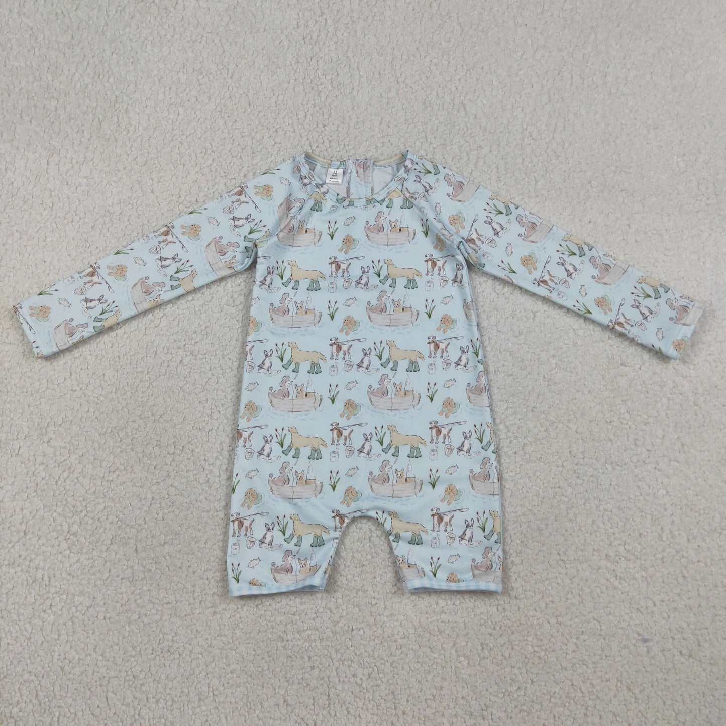 S0701 Kids Baby Boy Dogs Fishing Back Zipper Hunting Swimsuits