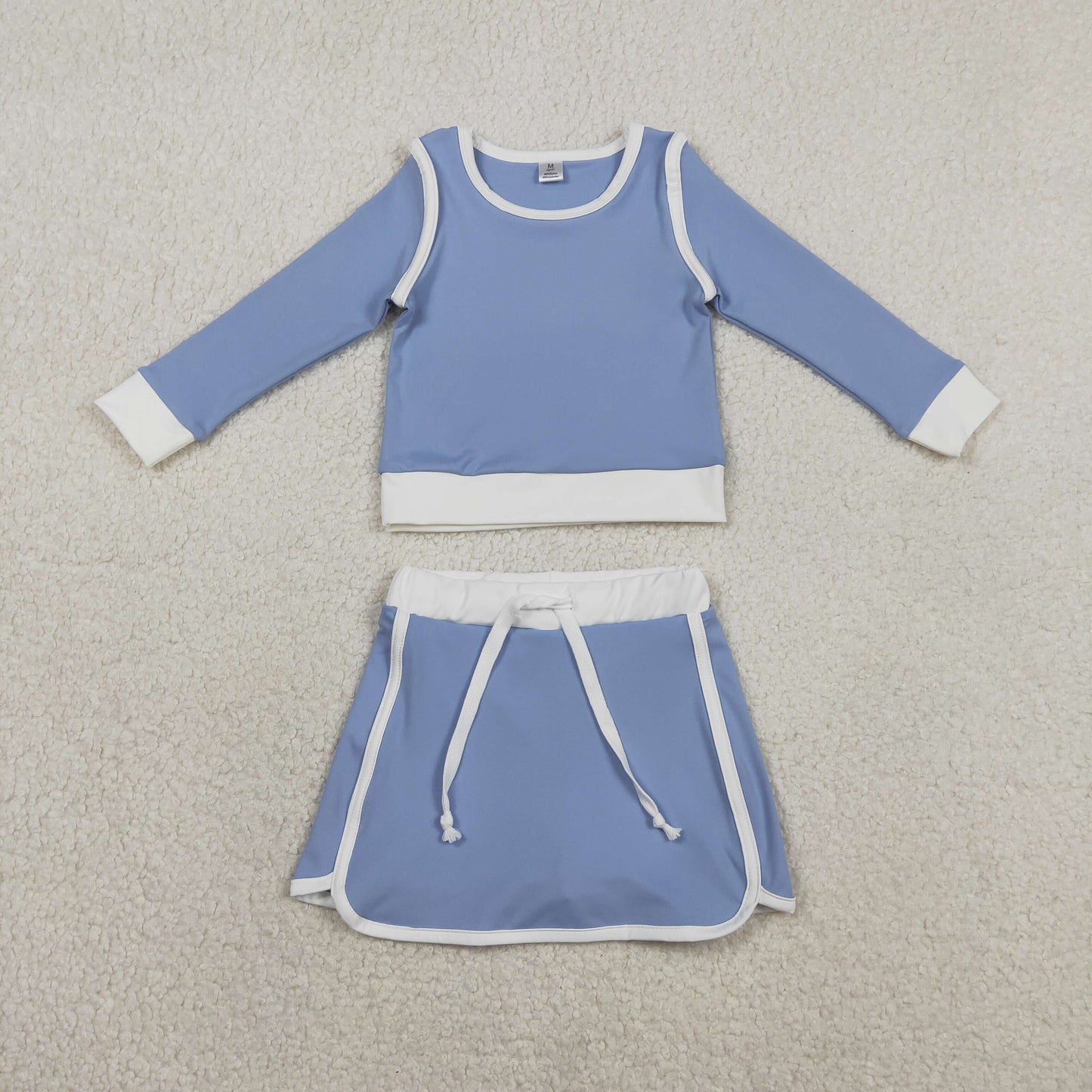 GLD1483 Kids Baby Girl Blue Long Sleeve Top Skirts Shorts Yoga Active Clothes Sets