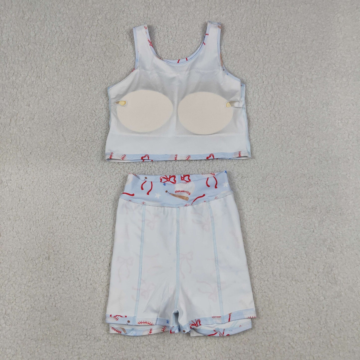 GSD3835 Kids Baby Girls Bows Baseballs Vests Top Skirt Short Team Yoga Active Clothes Set