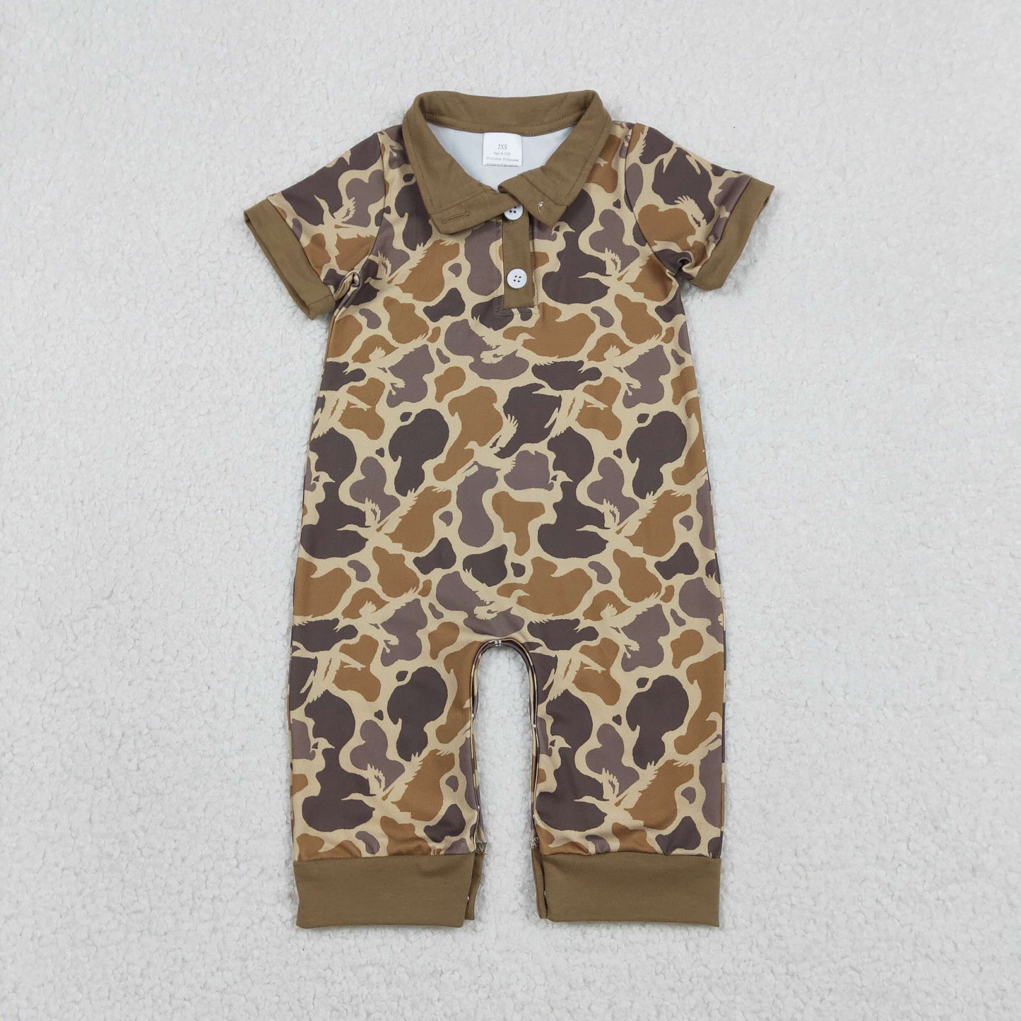 RTS NO MOQ（In Stock) SR3638 Gray-brown camouflage button-down collar short-sleeved jumpsuit