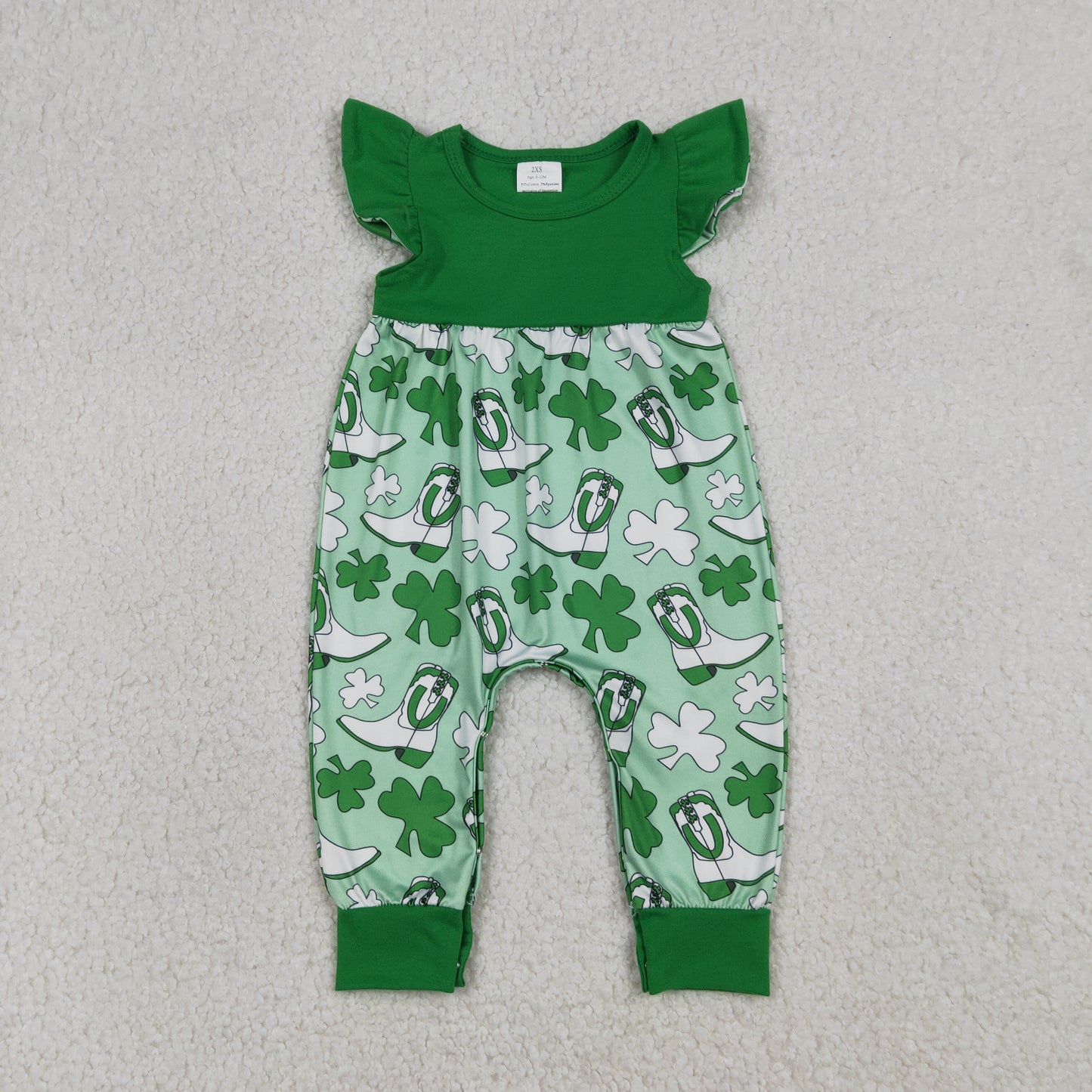 RTS NO MOQ（In Stock) SR3783 Boots four-leaf clover green flutter sleeve bodysuit