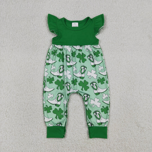 RTS NO MOQ(In Stock) SR3783 Boots four-leaf clover green flutter sleeve bodysuit