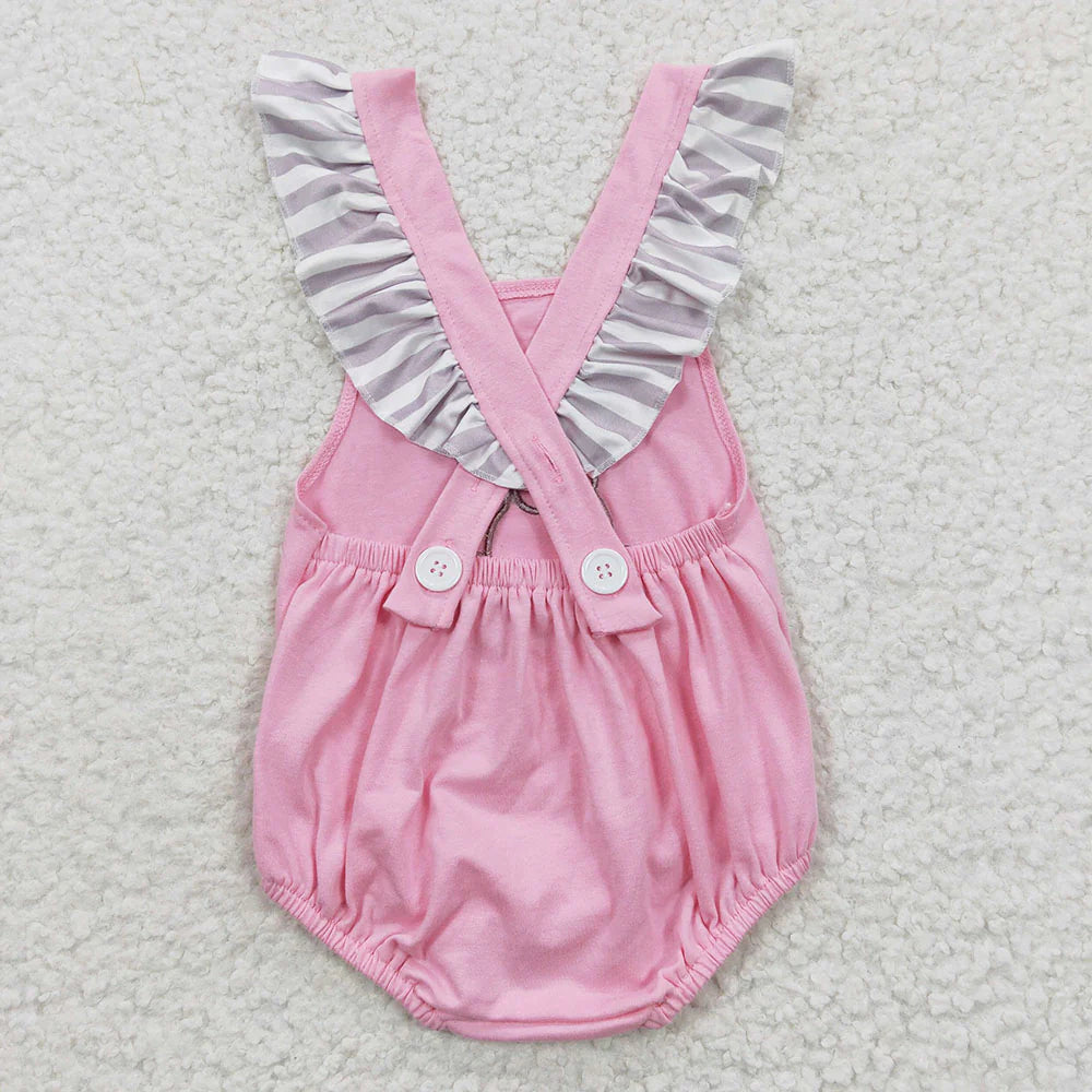 SR0303 Newborn Embroidery Bows Dogs Baby Girls Strap Ruffle Rompers