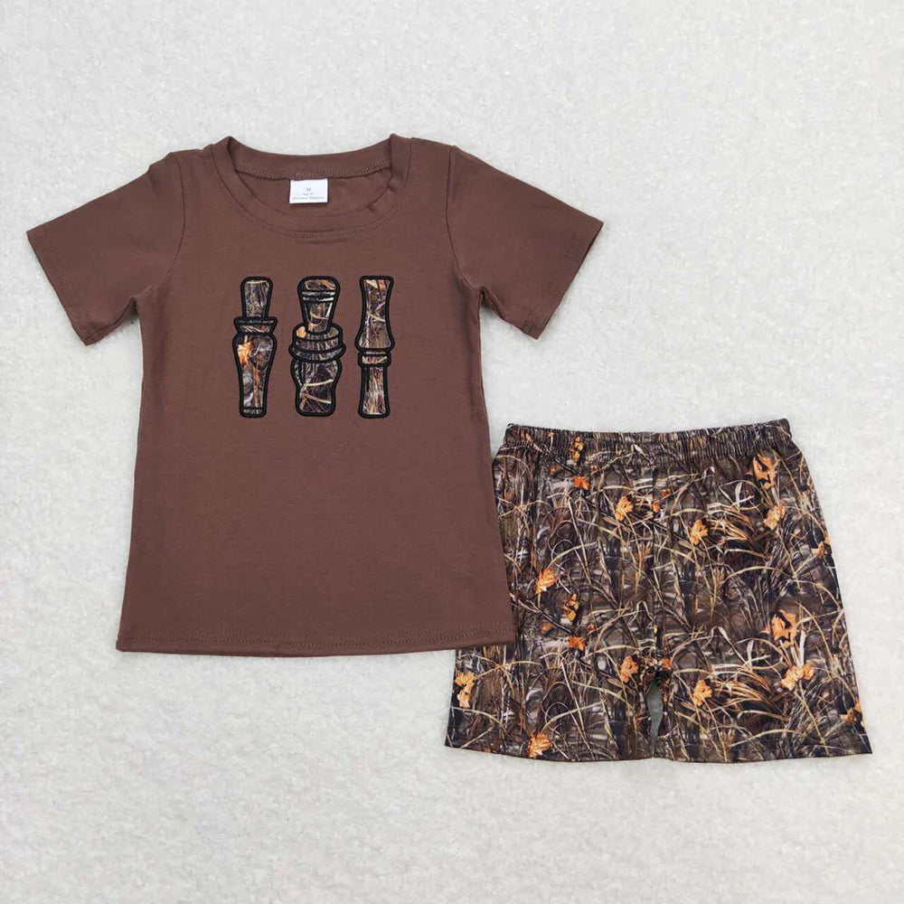 BSSO0780 Kids Baby Boys Brown Camo Duck Call Shirt Top Shorts Clothes Sets