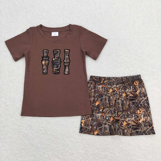 BSSO0780 Kids Baby Boys Brown Camo Duck Call Shirt Top Shorts Clothes Sets