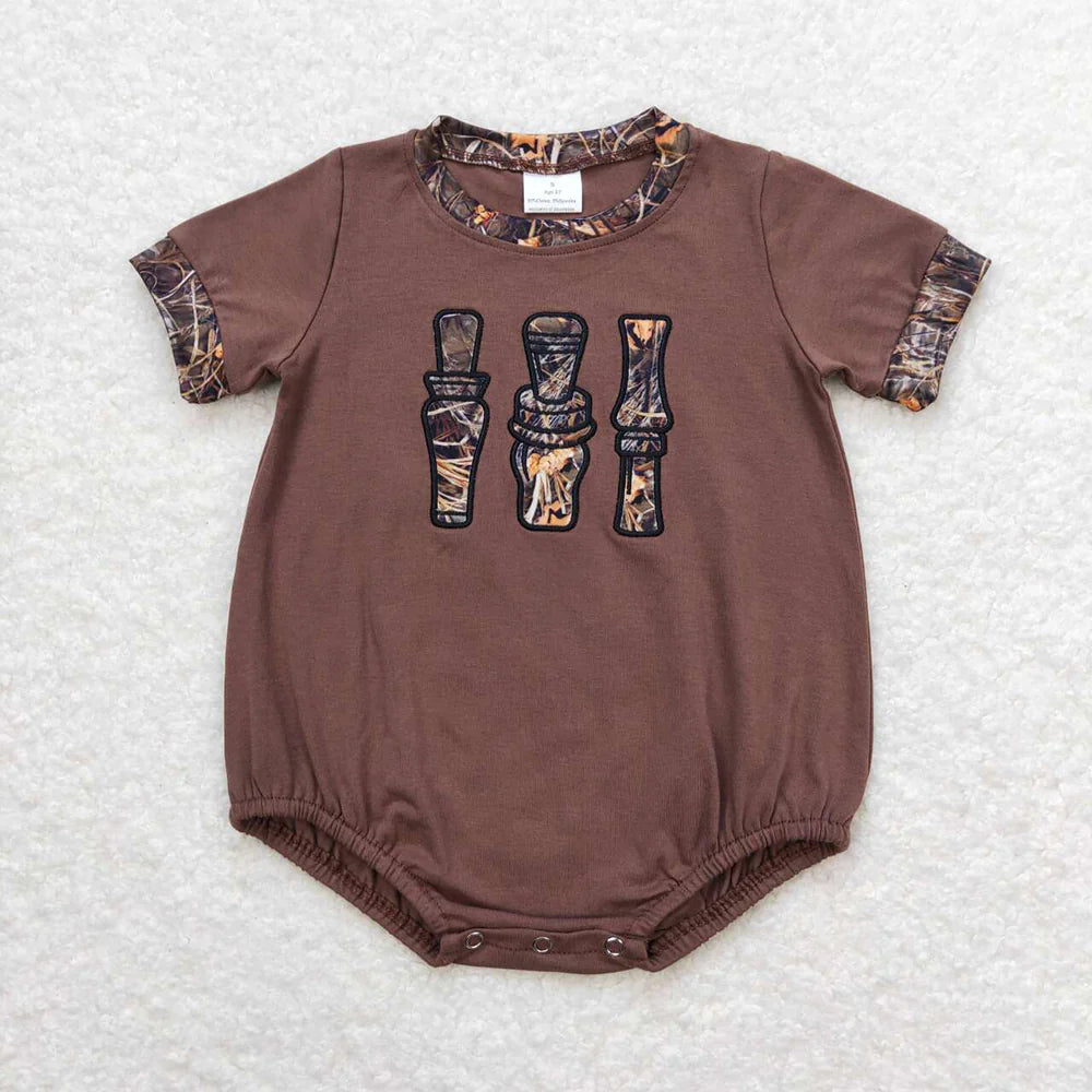 SR1402 Newborn Baby Infant Boys Camo Duck Call Brown Short Sleeve Rompers