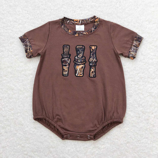 SR1402 Newborn Baby Infant Boys Camo Duck Call Brown Short Sleeve Rompers