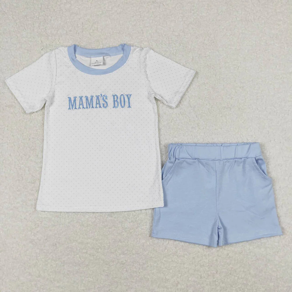 BSSO0570 Kids Baby Boys Mama's Boy Short Sleeve Tee Top Shorts Clothes Sets