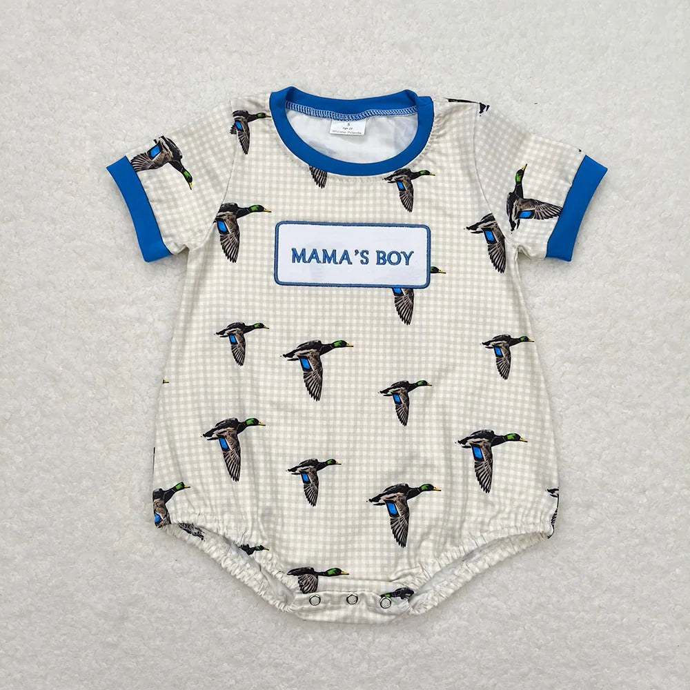 SR1377 Baby Infant Boys Mama's Boy Duck Short Sleeve Rompers
