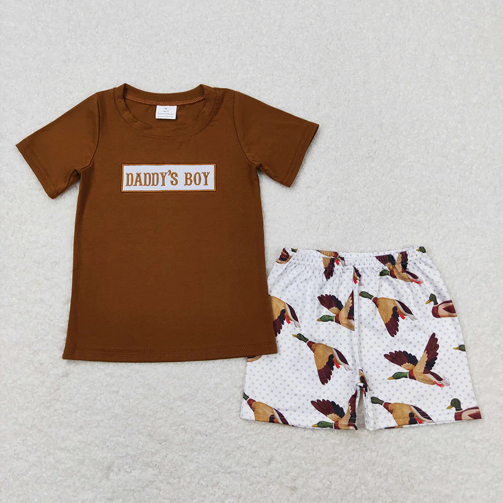 BSSO0719 Kids Baby Boys Daddy's Boy Short Sleeve Shirt Ducks Shorts Clothes Sets
