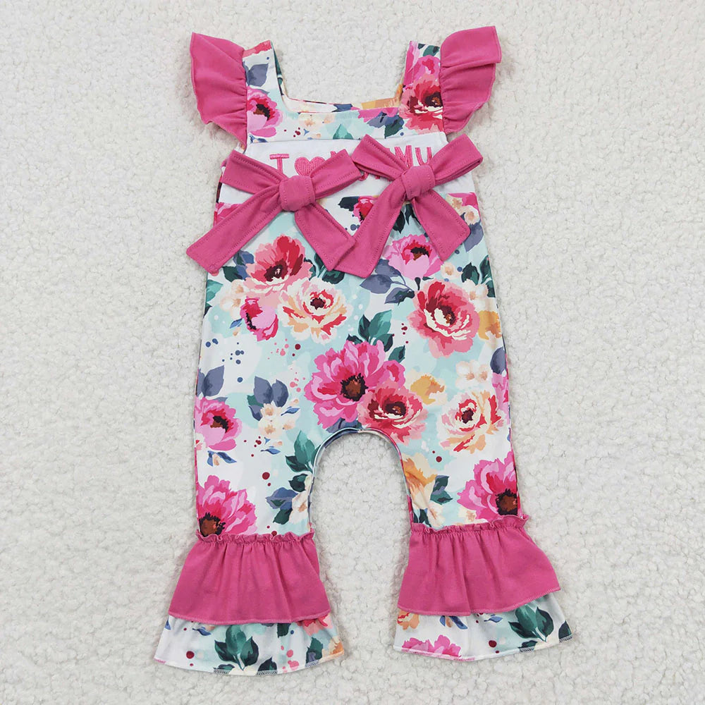 SR0251 Newborn Baby Girls I love Mommy Pink Floral Rompers