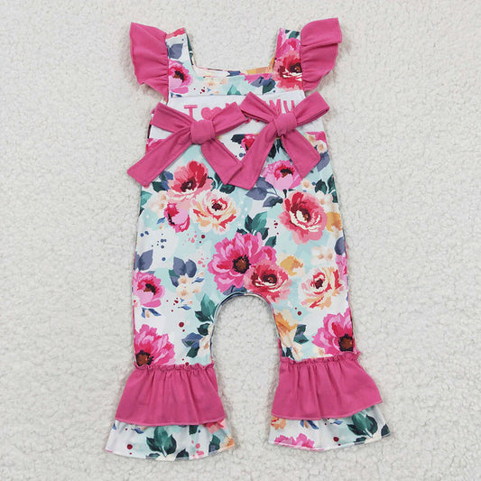 SR0251 Newborn Baby Girls I love Mommy Pink Floral Rompers