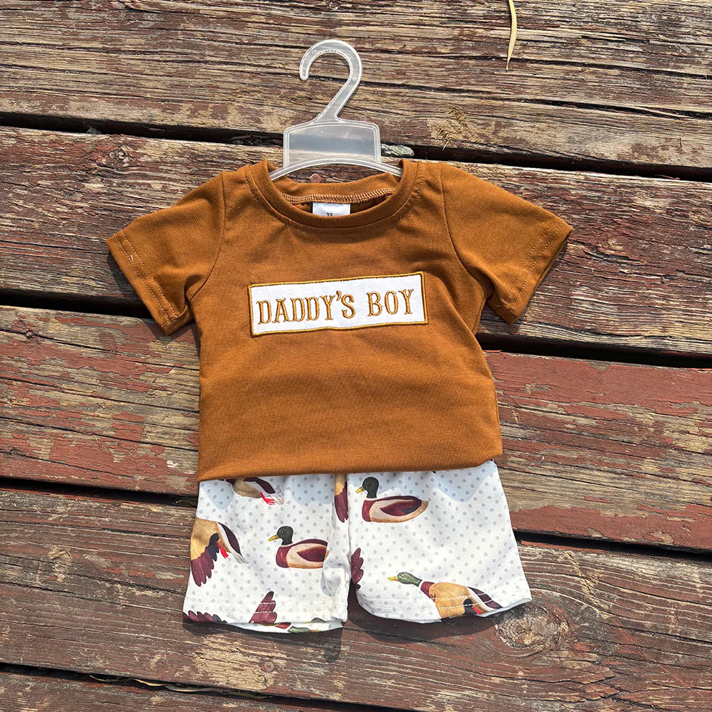 BSSO0719 Kids Baby Boys Daddy's Boy Short Sleeve Shirt Ducks Shorts Clothes Sets