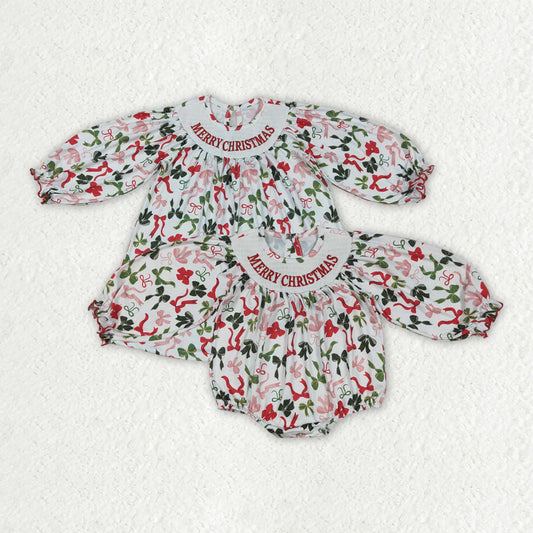 Sibling Baby Kids Girls Smocked Embroidery Merry Christmas Rompers Dresses