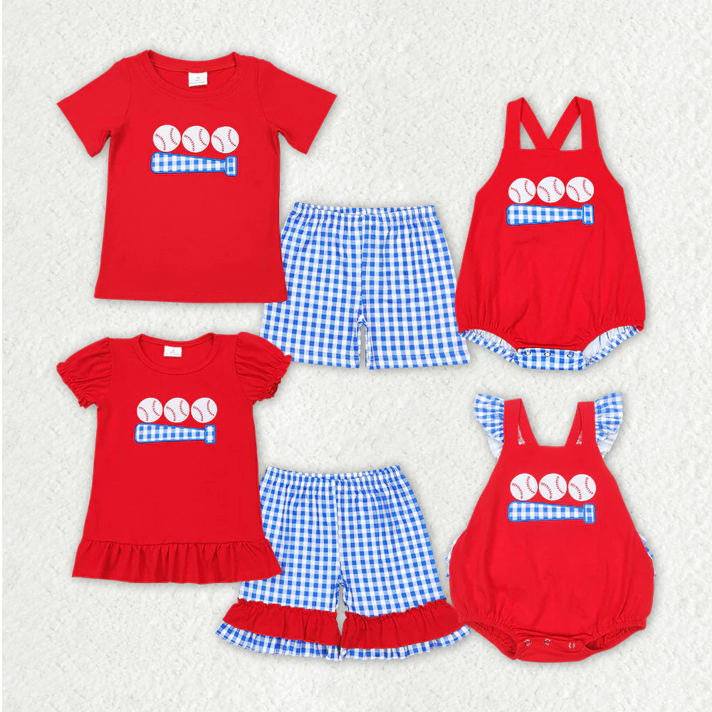 Baby Boy and Girl Outfits Kids Romper Baseball Embroidery Designs Sibling Clothing