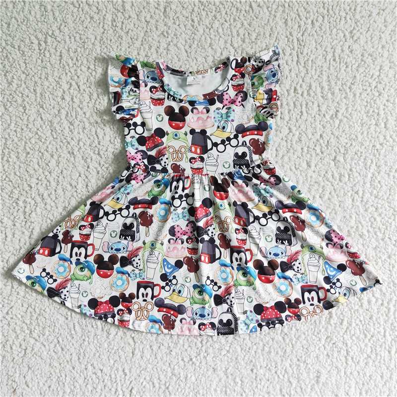 B12-11  Anime Movie Image Print Short Sleeve Dress Summer Girls