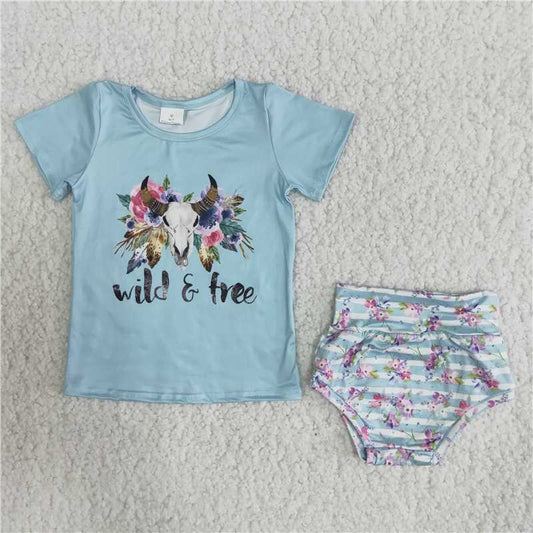 B6-12 Girls Wild Free Bull Tau Flower Thong Suit