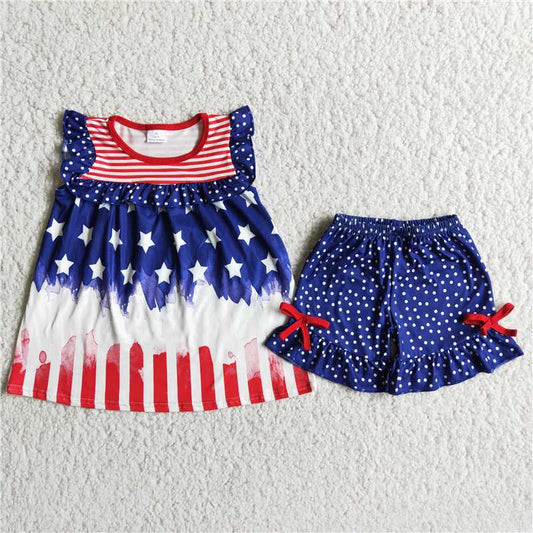 D8-19 Striped Stars Top Polka Dot Shorts Independence Day Costume