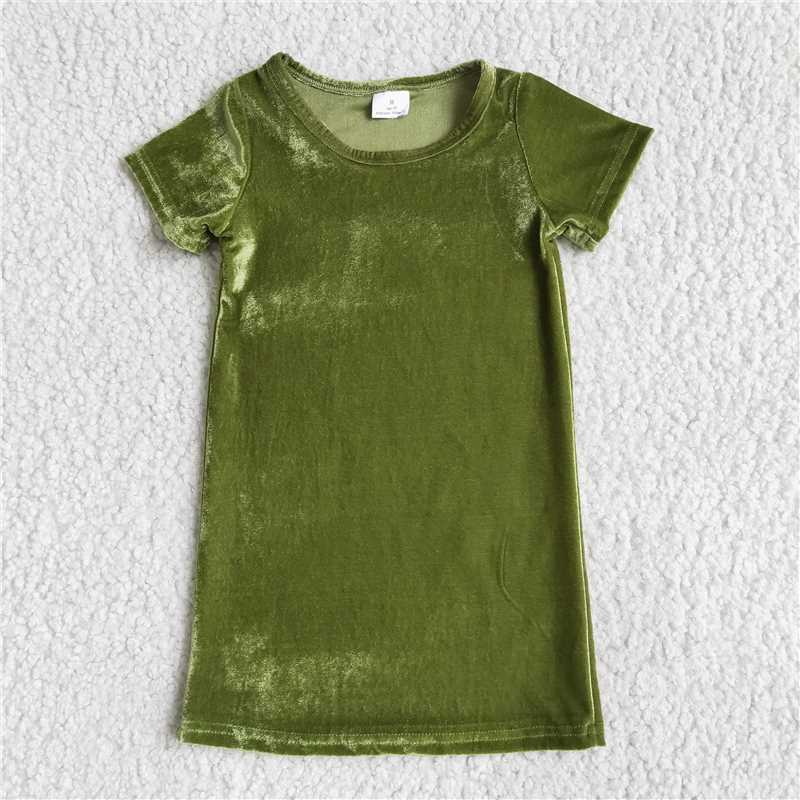 D2-5 Green Velvet Short Sleeve Dress