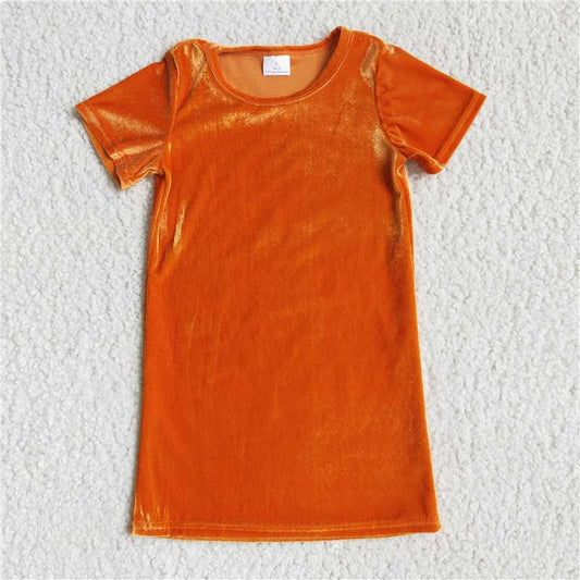 D8-5  Orange  Velvet Short Sleeve Dress